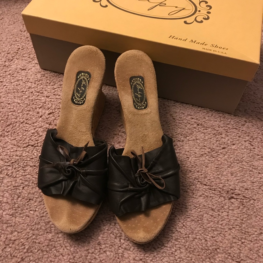 Salpy brown leather cork wedges